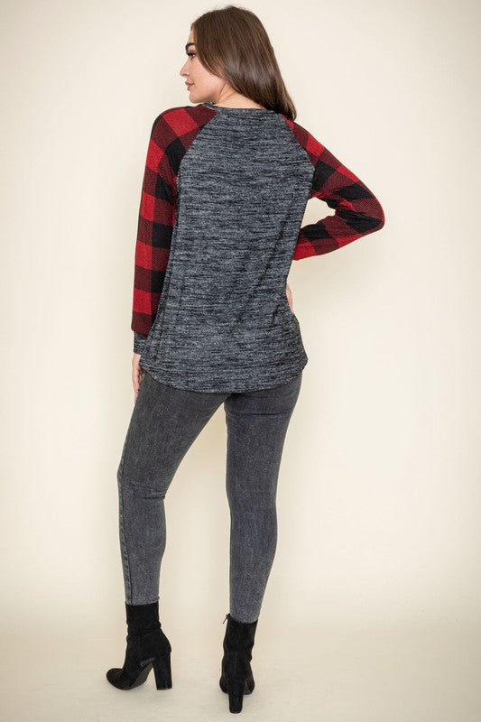 Checker Sleeve Sequin Pocket Tunic - In Style Chics Boutique LLC