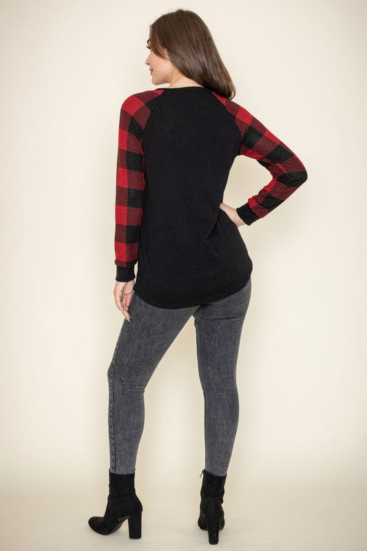 Checker Sleeve Sequin Pocket Tunic - In Style Chics Boutique LLC