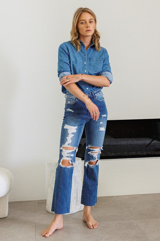 Distressed High Rise Ankle Relaxed Straight Jeans - In Style Chics Boutique LLC