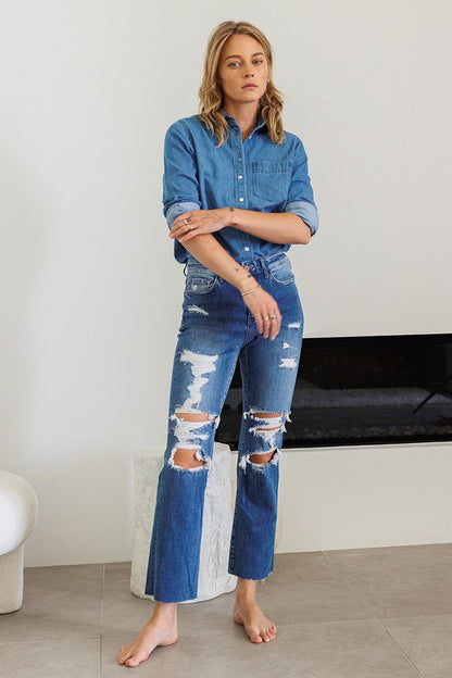 Distressed High Rise Ankle Relaxed Straight Jeans - In Style Chics Boutique LLC