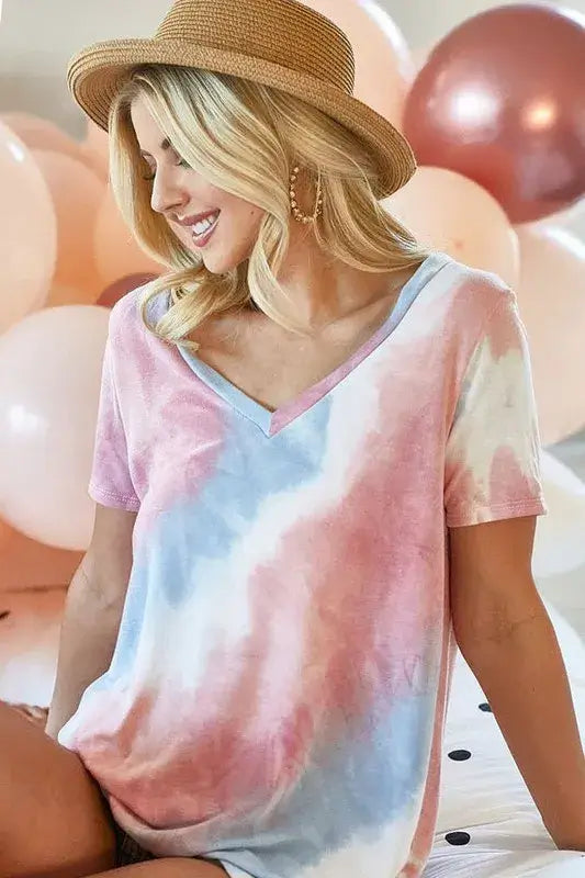 Tie Dye French Terry V Neck Top- Shein Alternative - In Style Chics Boutique Fashion for Women 