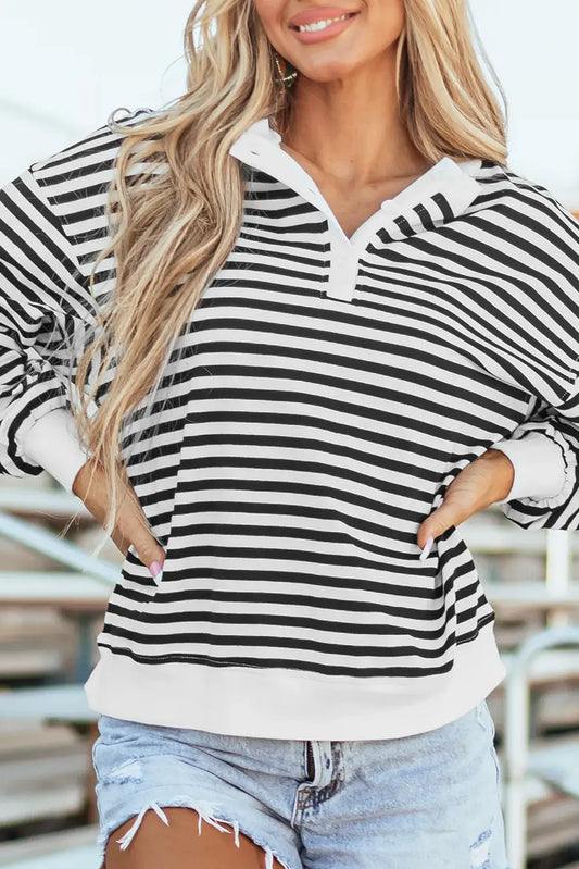 Striped Dropped Shoulder Long Sleeve Sweatshirt - In Style Chics Boutique LLC