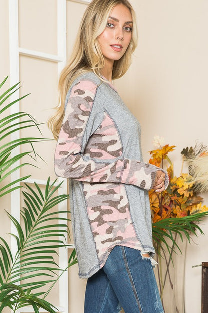 Leopard Print Contrast Thumbhole Knit Top - In Style Chics Boutique LLC