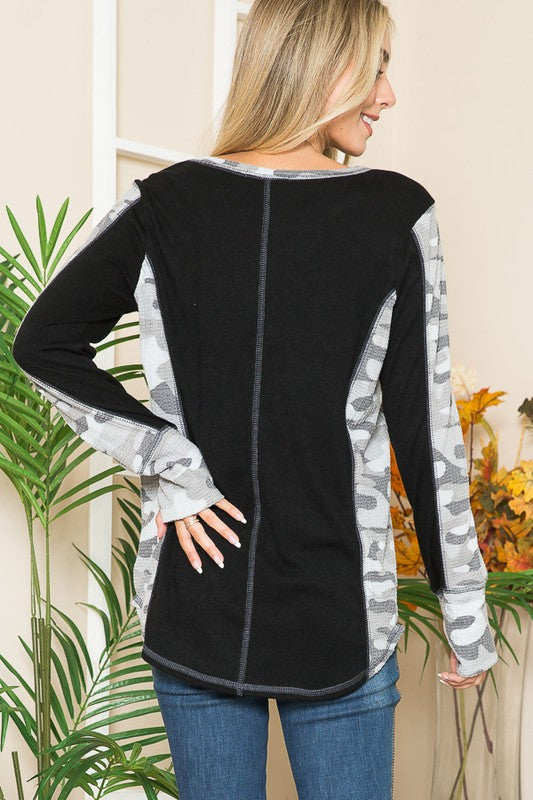 Leopard Print Contrast Thumbhole Knit Top - In Style Chics Boutique LLC