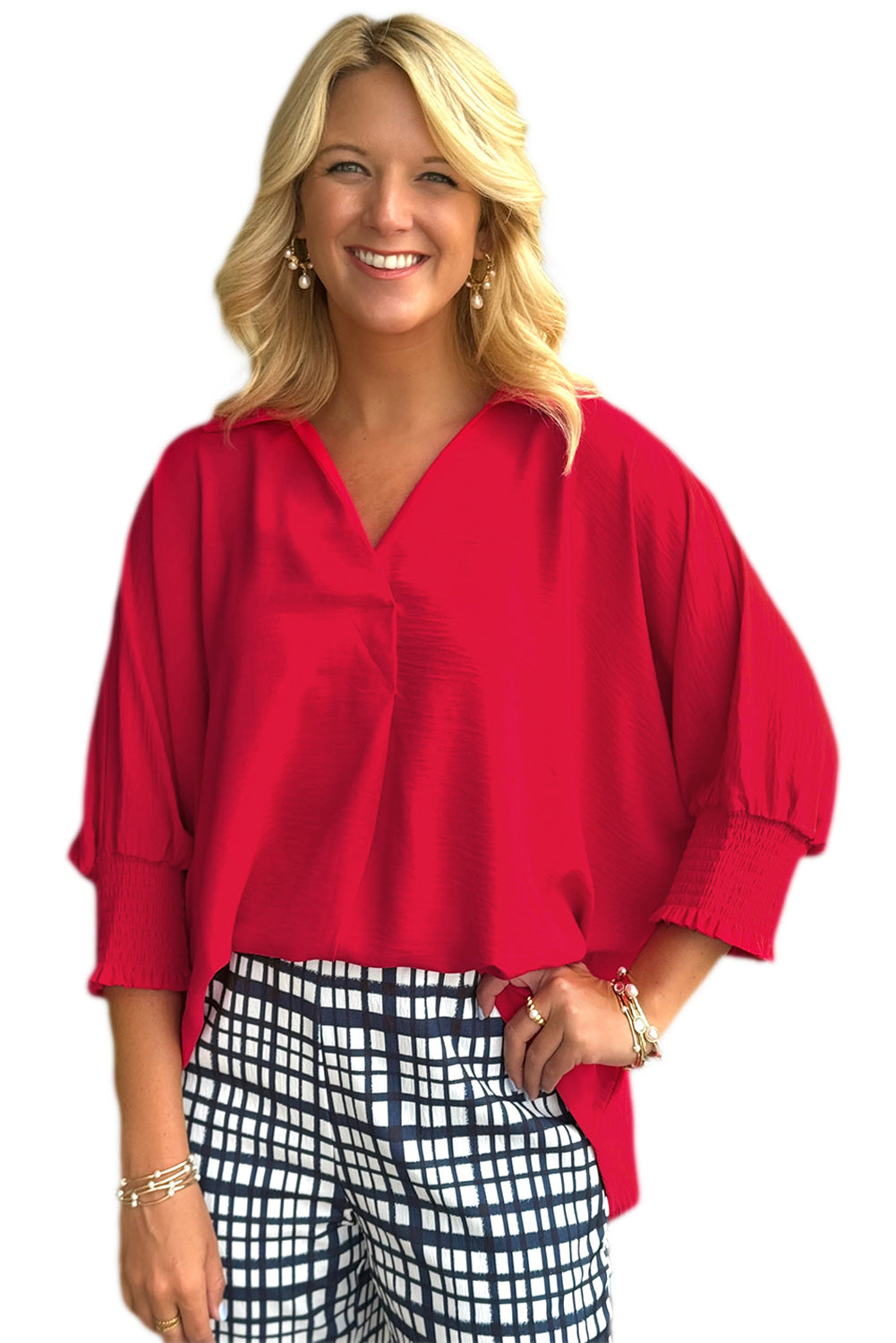 Shop this  🔥 Fiery Red Solid Color Collared Loose Tunic Top at In Style Chics Boutique ♥️