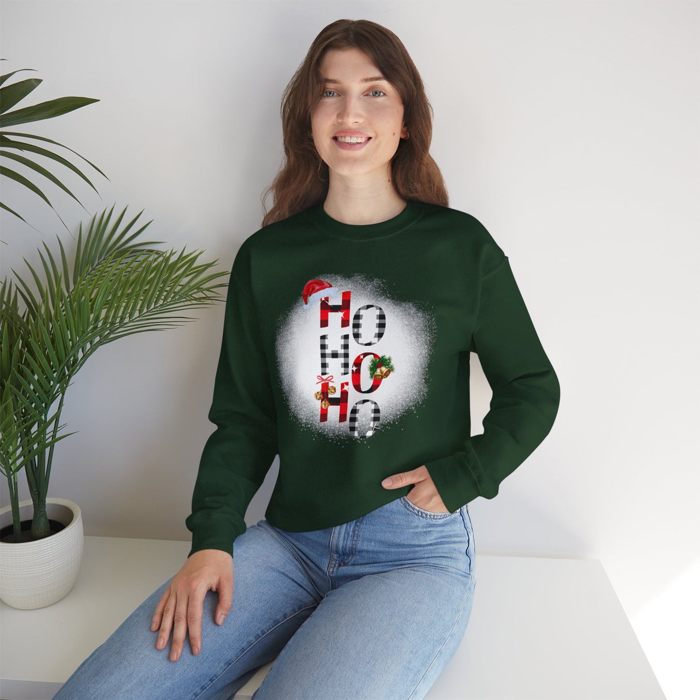 Shop Unisex Heavy Blend™ Crewneck "Ho Ho Ho" Printed Sweatshirt for Christmas at In Style Chics Boutique 