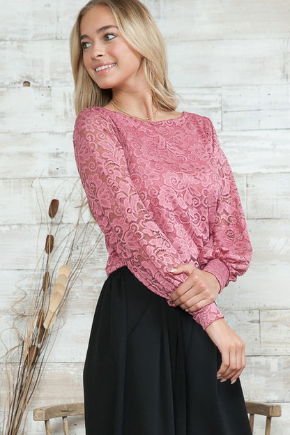 Lace Long Sleeve Blouse in Mauve - In Style Chics Boutique LLC