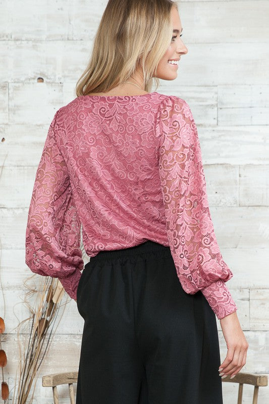 Lace Long Sleeve Blouse in Mauve - In Style Chics Boutique LLC