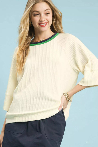Shop Ribbed Knit Top with Contrast Trim at In Style Chics Boutique 