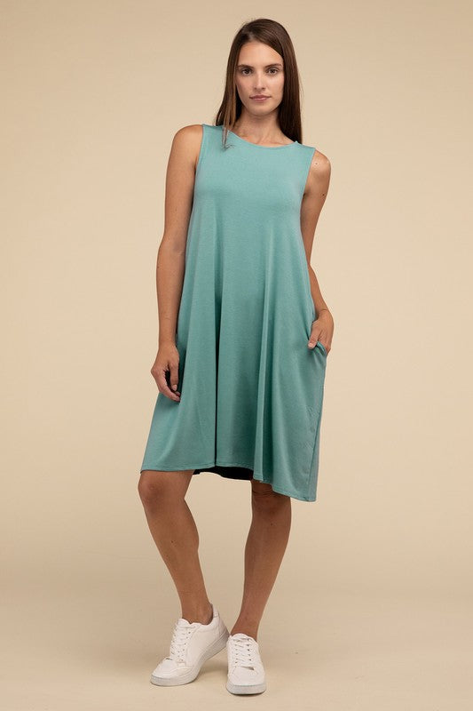 Sleeveless Flared Dress with Side Pockets - In Style Chics Boutique LLC