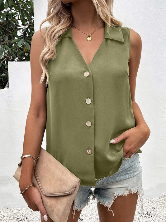 Full Size Johnny Collar Button Up Tank - More Colors! - In Style Chics Boutique LLC