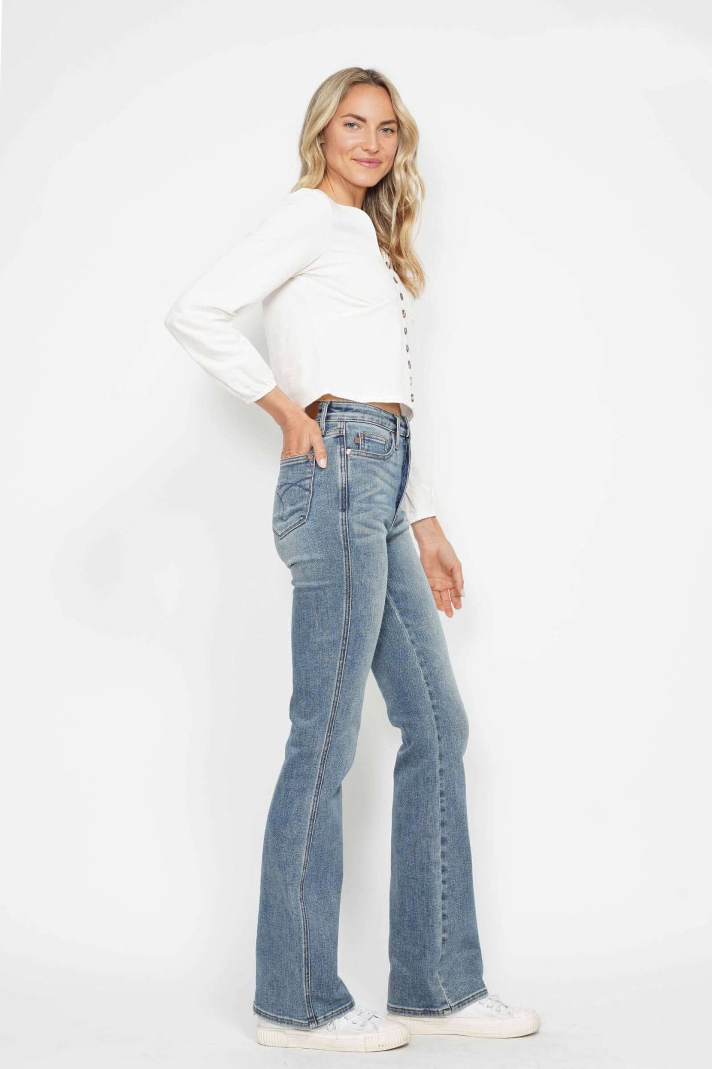 Judy Blue Tummy Control Back Embroidered Pocket Bootcut Jeans - Short Inseam - Petite - In Style Chics Boutique Women's Juniors Plus Size Apparel Online 