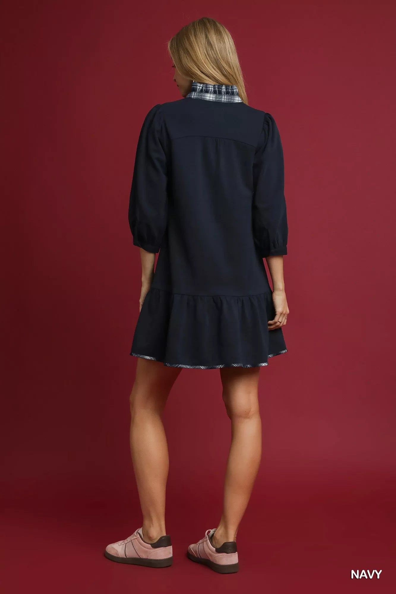 French Terry Ruffle Hem Dress with Plaid Trim at In Style Chics Boutique Fall Fashion Must Haves