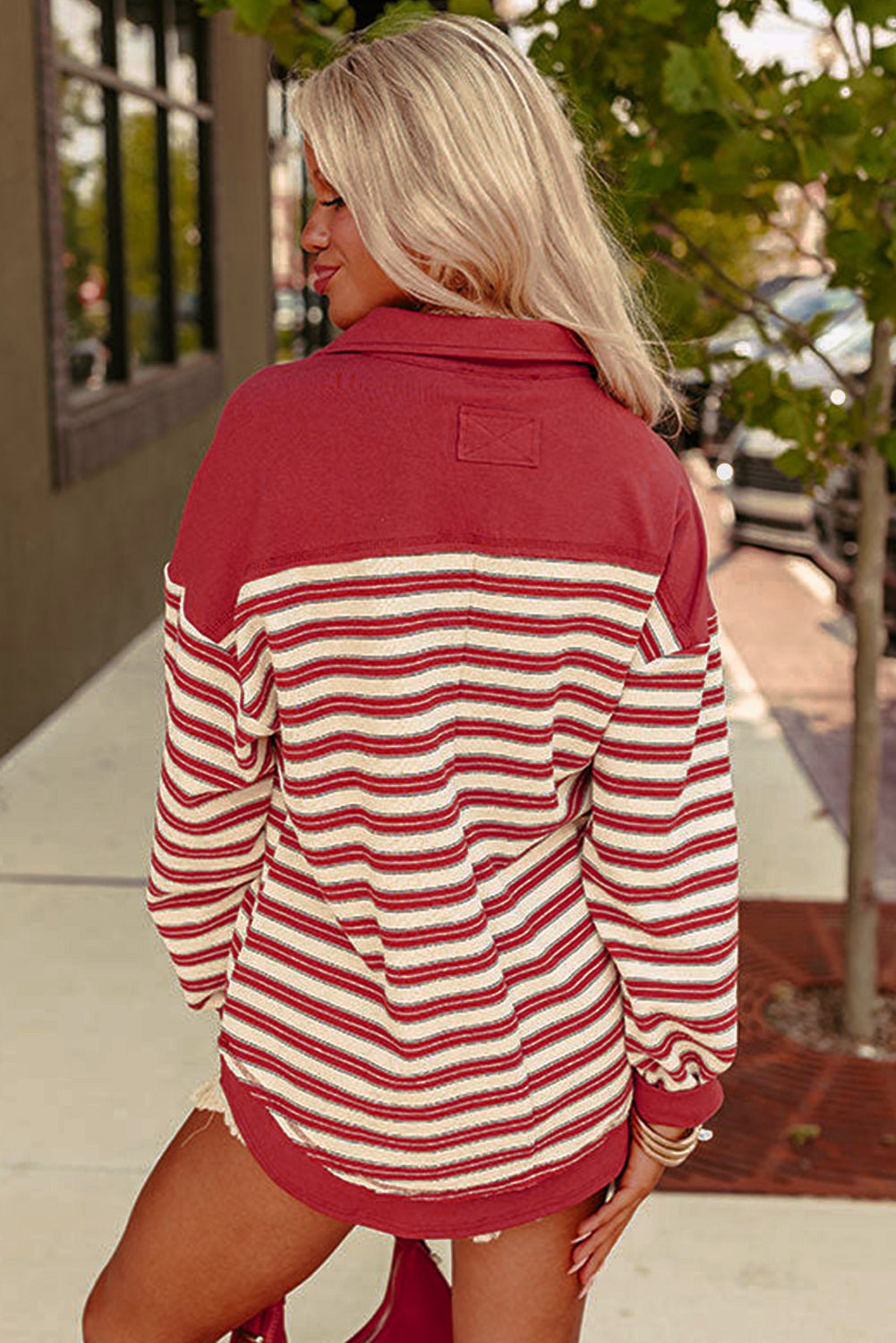Stripe Collared V Neck Drop Shoulder Top - In Style Chics Boutique LLC