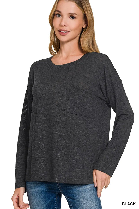 Shop Slub Hacci Long Sleeve Black T-Shirt at In Style Chics Boutique 