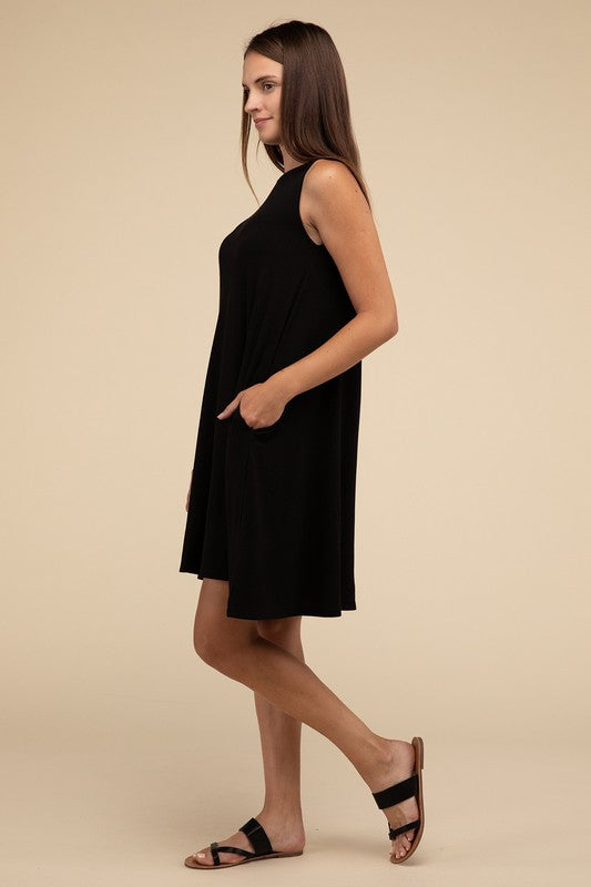 Sleeveless Flared Dress with Side Pockets - In Style Chics Boutique LLC