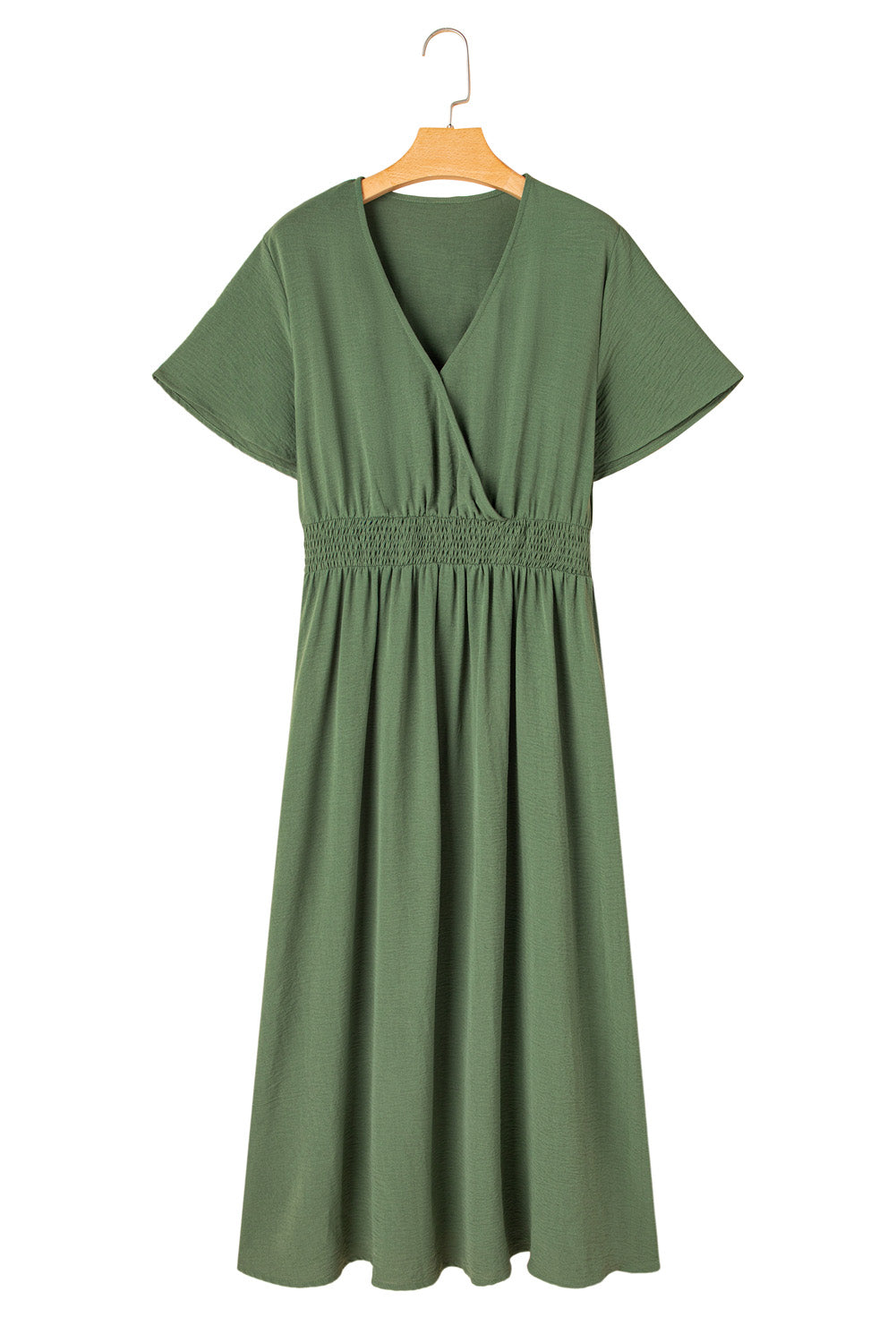 Green Surplice Neckline Smocked High Waist Plus Size Maxi Dress 1X 2X 3X 4X - In Style Chics Boutique 