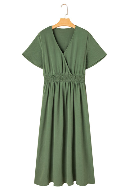 Green Surplice Neckline Smocked High Waist Plus Size Maxi Dress 1X 2X 3X 4X - In Style Chics Boutique 