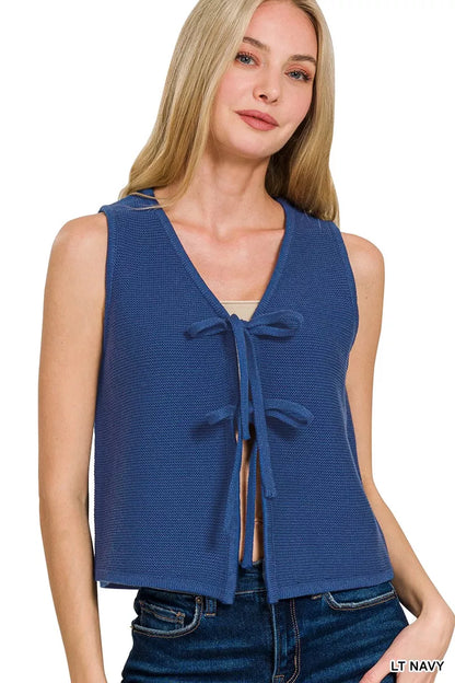 Tie Front Sweater Vest at In Style Chics Boutique 