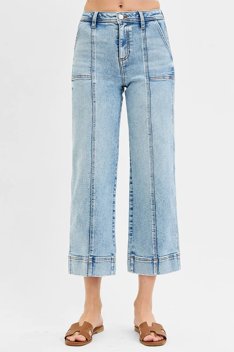 RISEN High Rise Crop Wide Leg Jeans with Front Seam Detail - In Style Chics Boutique 