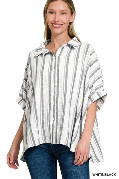 Woven Yarn-Dye Stripe Oversized Button Down Shirt