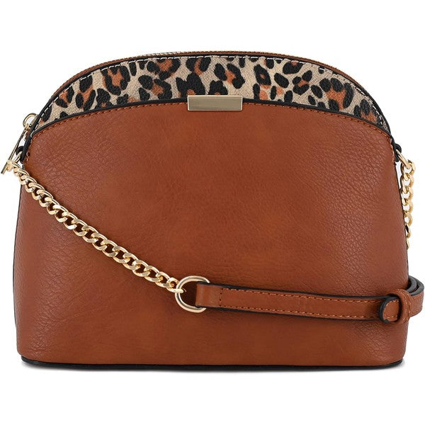 Leopard Accent Small Dome Crossbody Bag - In Style Chics Boutique LLC