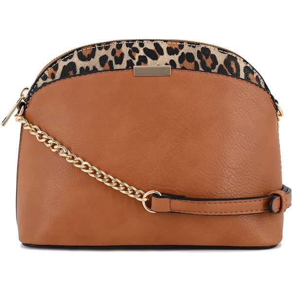 Leopard Accent Small Dome Crossbody Bag - In Style Chics Boutique LLC