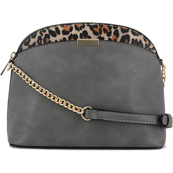 Leopard Accent Small Dome Crossbody Bag - In Style Chics Boutique LLC
