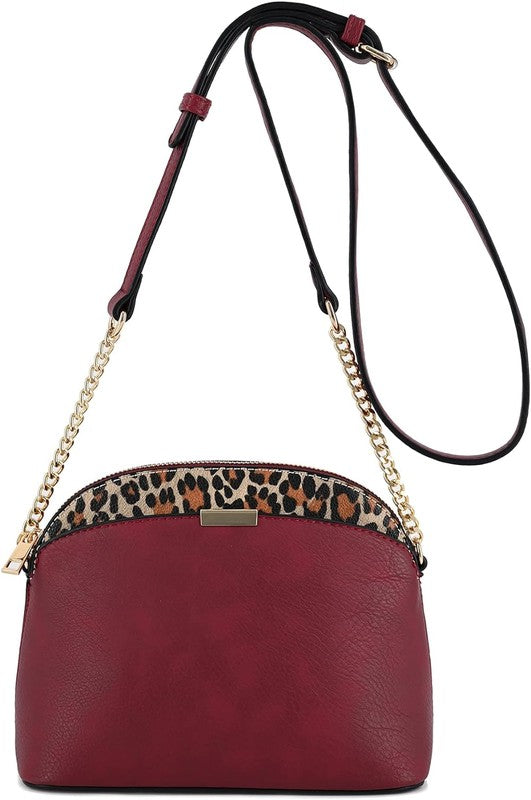 Leopard Accent Small Dome Crossbody Bag - In Style Chics Boutique LLC