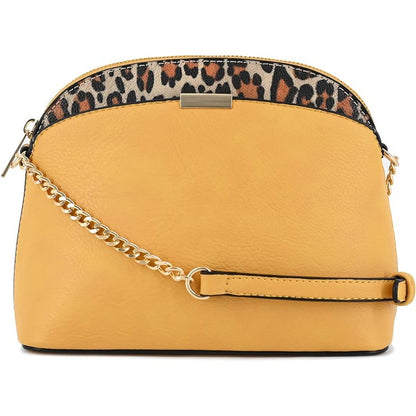 Leopard Accent Small Dome Crossbody Bag - In Style Chics Boutique LLC