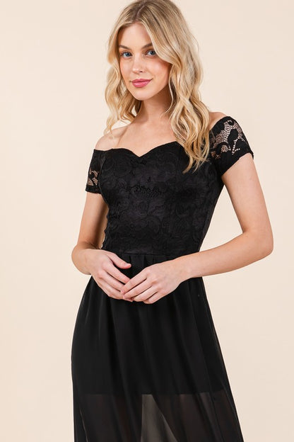 Lace Off Shoulder Chiffon Dress - In Style Chics Boutique LLC