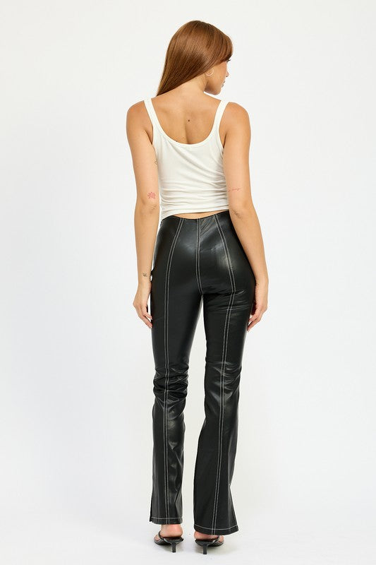 HIGH WAIST LEATHER PANTS WITH CONTRASTED STITCH - In Style Chics Boutique LLC