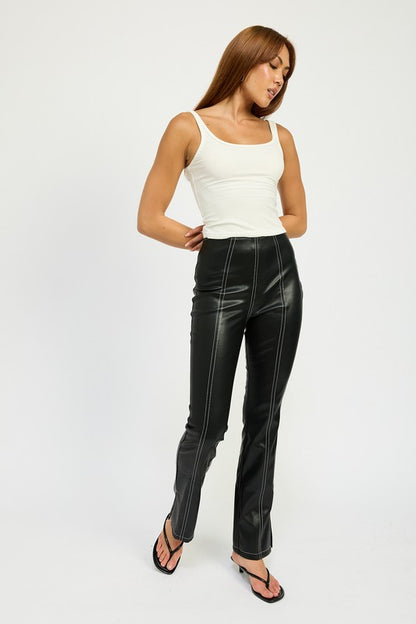HIGH WAIST LEATHER PANTS WITH CONTRASTED STITCH - In Style Chics Boutique LLC