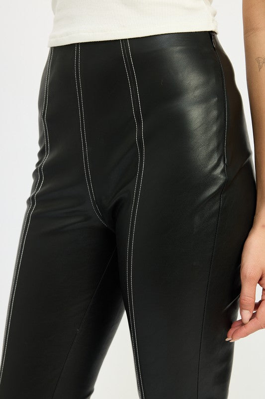 HIGH WAIST LEATHER PANTS WITH CONTRASTED STITCH - In Style Chics Boutique LLC