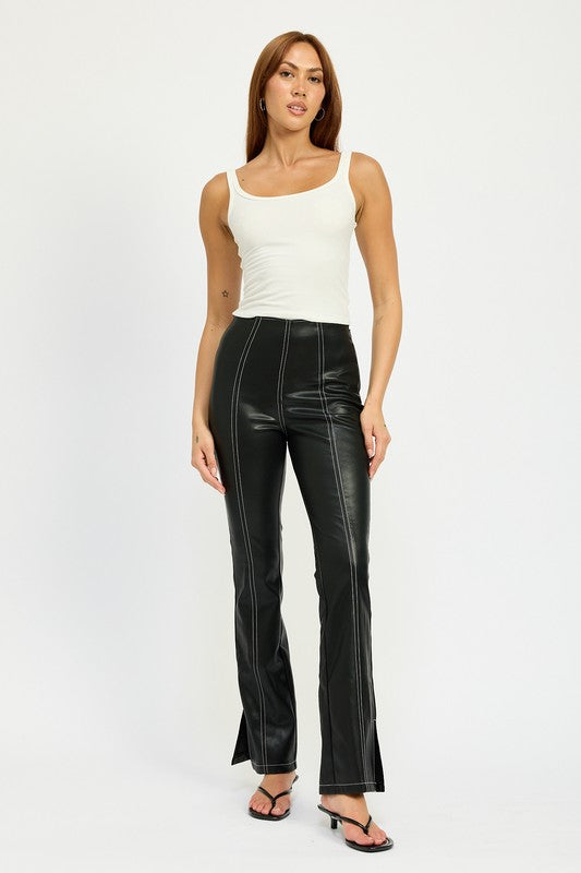 HIGH WAIST LEATHER PANTS WITH CONTRASTED STITCH - In Style Chics Boutique LLC