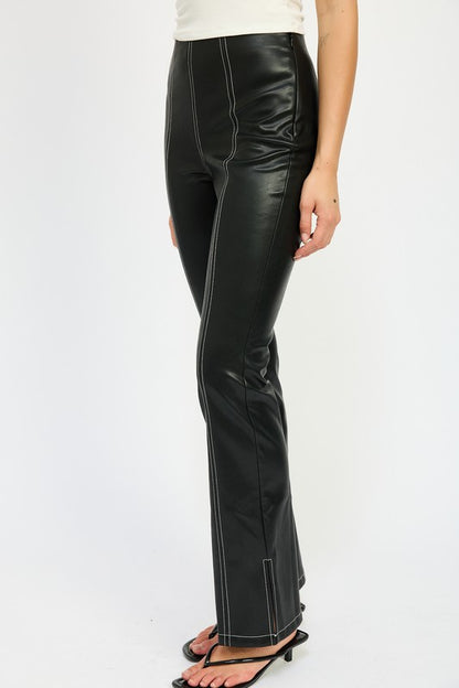 HIGH WAIST LEATHER PANTS WITH CONTRASTED STITCH - In Style Chics Boutique LLC