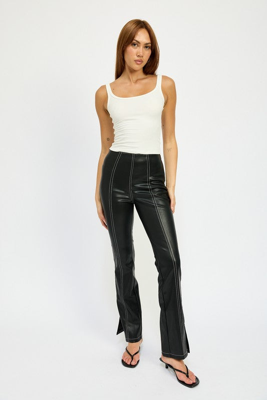HIGH WAIST LEATHER PANTS WITH CONTRASTED STITCH - In Style Chics Boutique LLC