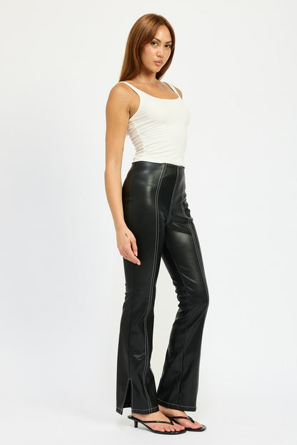 HIGH WAIST LEATHER PANTS WITH CONTRASTED STITCH - In Style Chics Boutique LLC