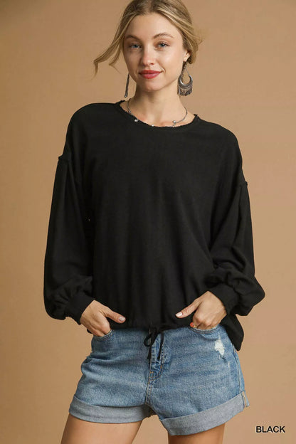 Linen Long Sleeve Top with Drawstring  at In Style Chics Boutique 