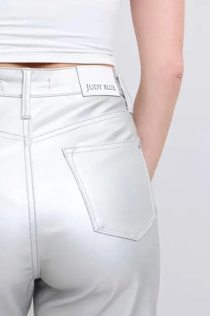 Judy Blue High Waist Silver Faux Leather Pants - In Style Chics Boutique Women's Juniors Plus Size Apparel Online 