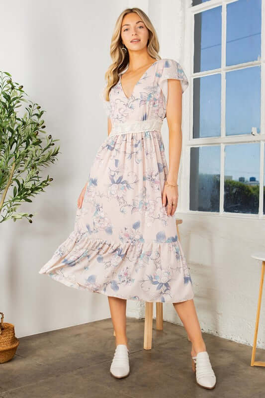 Lace Detailed Flutter Sleeve Ruffle Dress - Cute Dresses for Summer - In Style Chics Boutique Clothing Women's Juniors Apparel Clothes Made in the USA Online