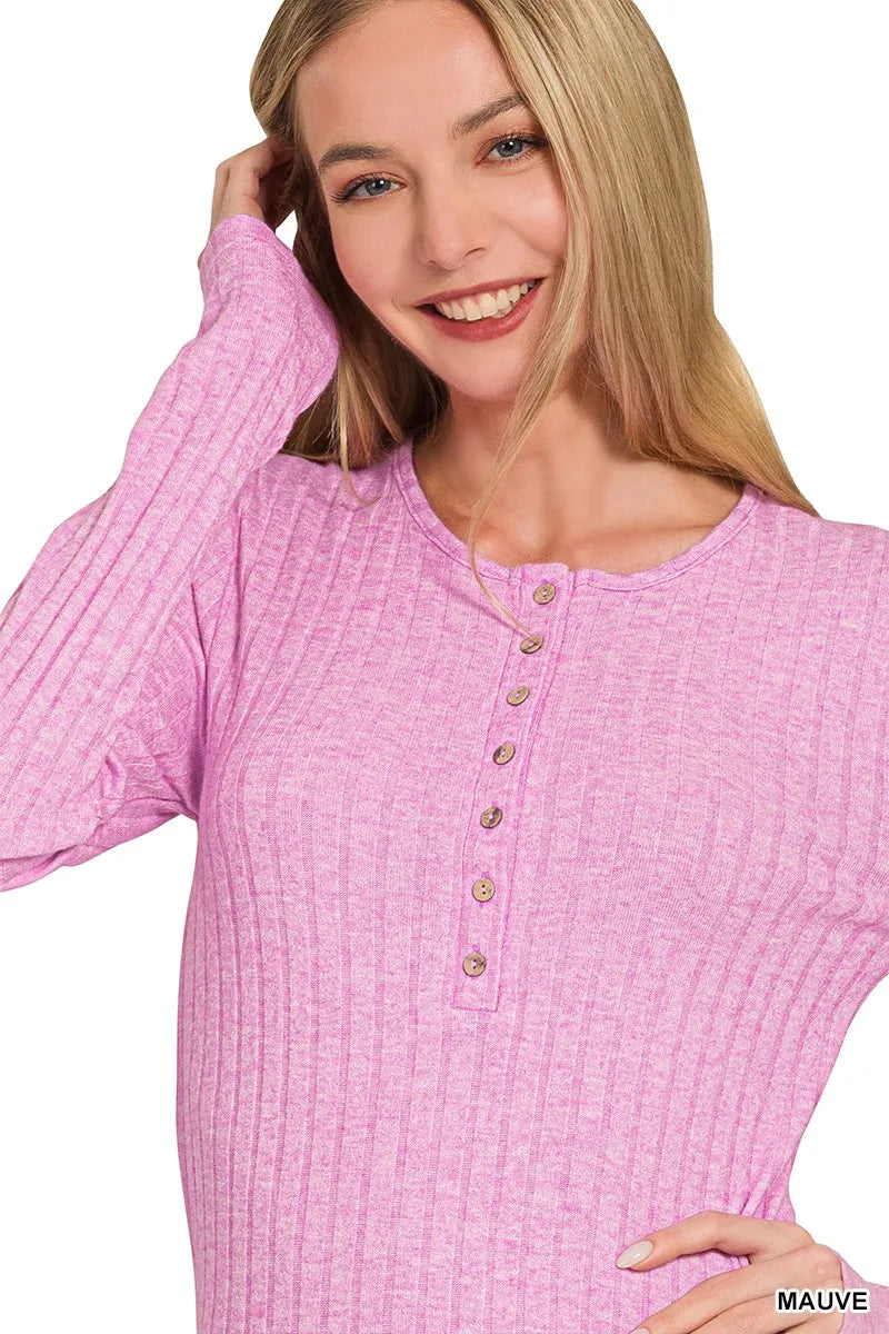 Ribbed Long Sleeve Half Button Top at In Style Chics Boutique 
