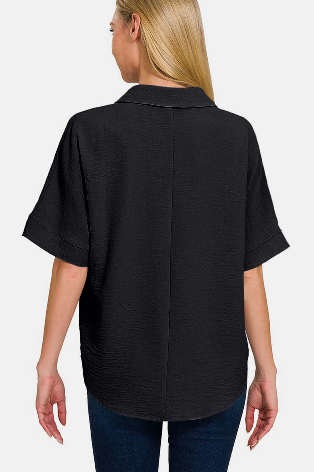 Textured Collared Neck Short Sleeve Black Top - In Style Chics Boutique Women's Juniors Plus Size Apparel Online