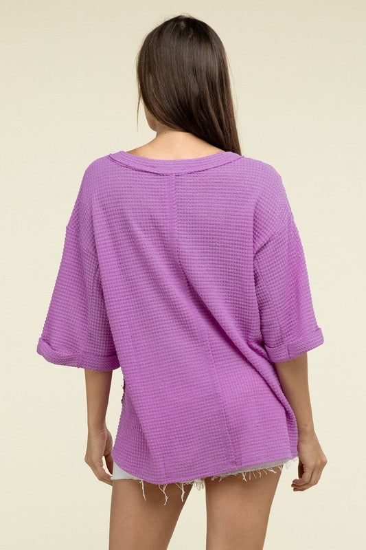 Brushed Waffle Exposed-Seam 3/4 Sleeve Top - In Style Chics Boutique LLC