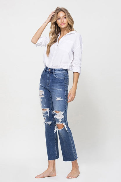 Distressed High Rise Ankle Relaxed Straight Jeans - In Style Chics Boutique LLC