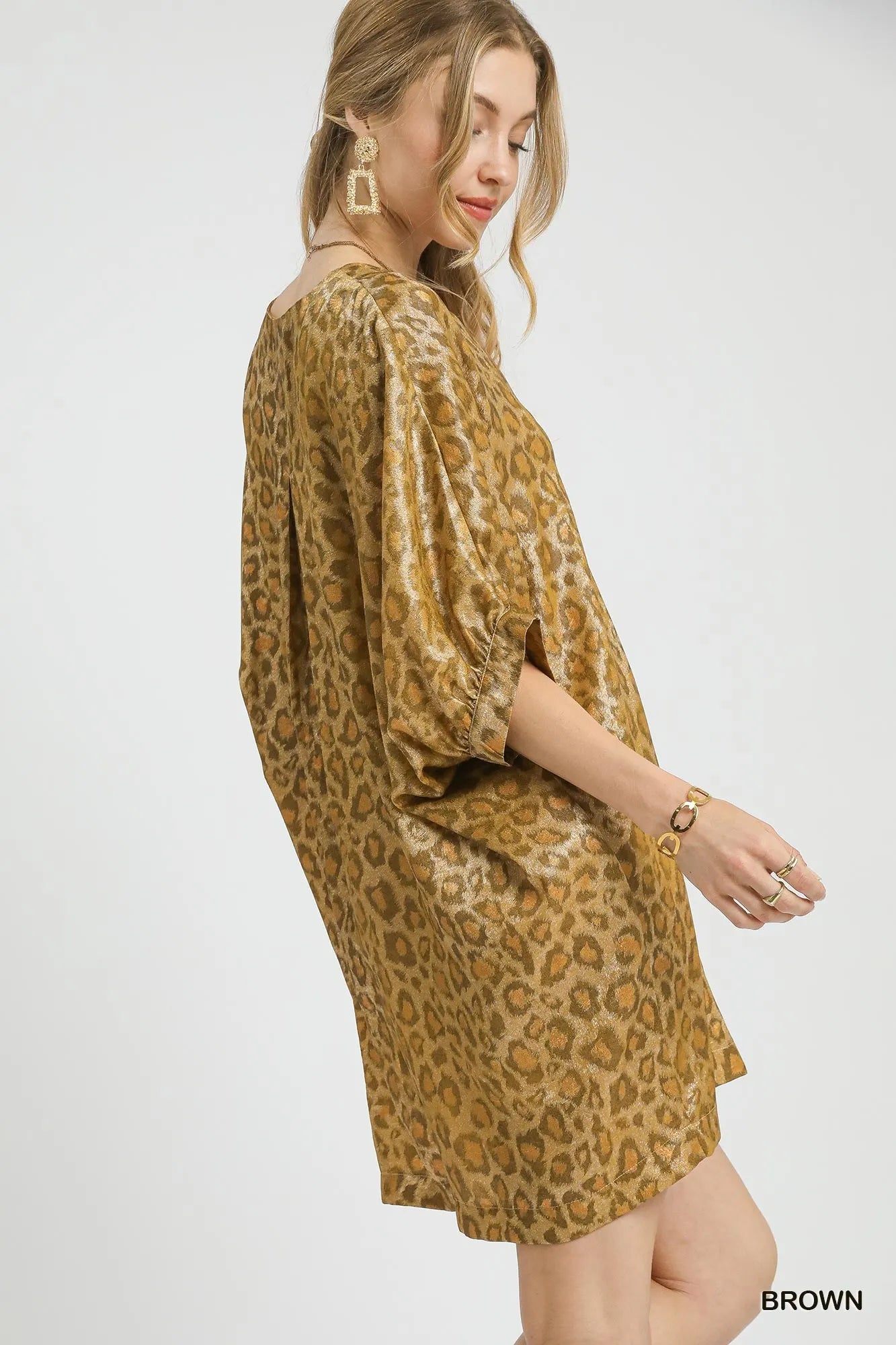 Metallic Leopard Print V-Neck Kimono Dress at In Style Chics Boutique 