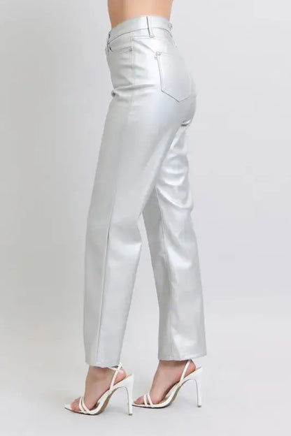 Judy Blue High Waist Silver Faux Leather Pants - In Style Chics Boutique Women's Juniors Plus Size Apparel Online 
