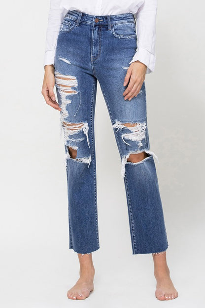 Distressed High Rise Ankle Relaxed Straight Jeans - In Style Chics Boutique LLC