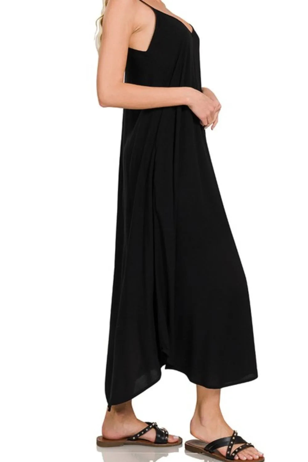 Black Cami Dress With Flowy Pockets, Woven Arc Hem - In Style Chics Boutique Women's Juniors clothes online 
