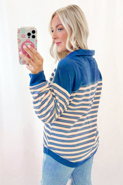 Stripe Collared V Neck Drop Shoulder Top - In Style Chics Boutique LLC